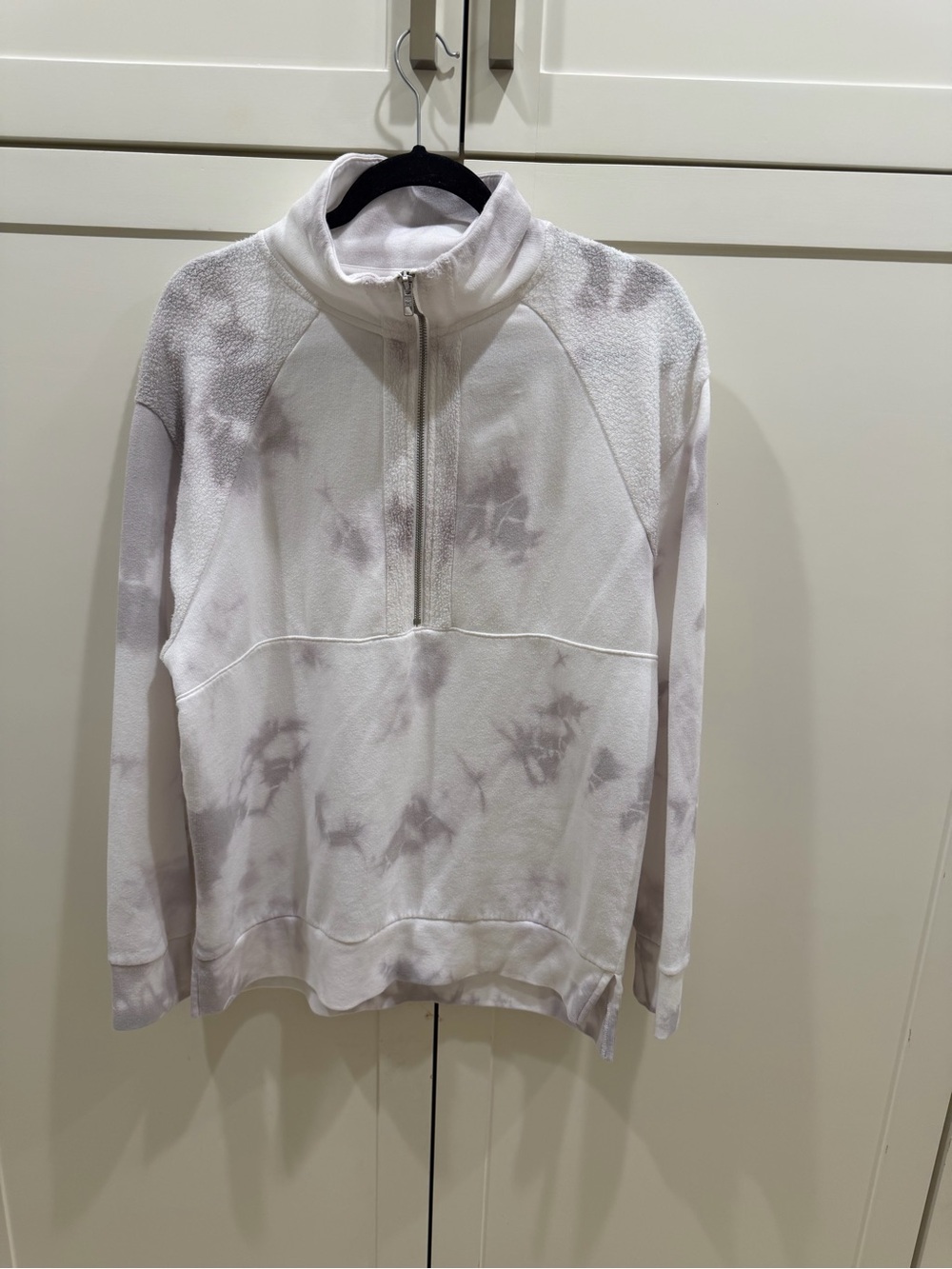 PINK Victoria's Secret White Half-Zip Pullover with Light Gray Tie-Dye